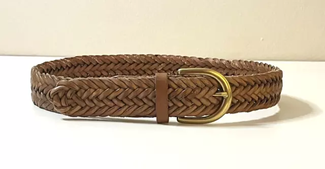 Vintage Polo Ralph Lauren Braided Brown Leather Belt Solid Brass Women's Small
