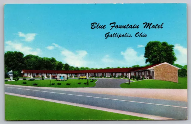 Postcard Blue Fountain Motel Gallipolis Ohio