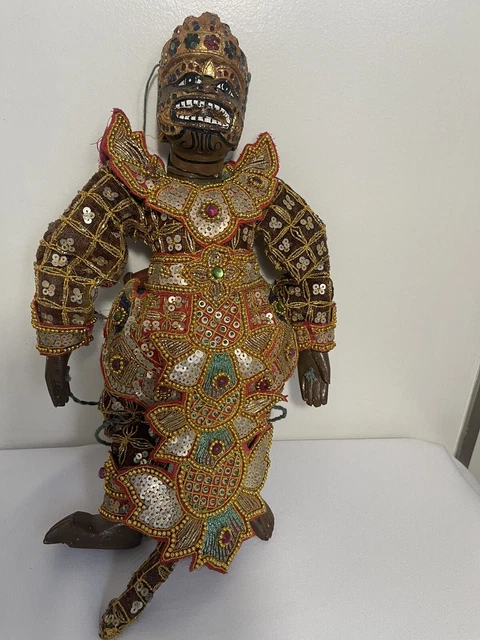 Vintage Antique Burmese Hanuman Marionette Hand Made Wooden String Puppet 15”