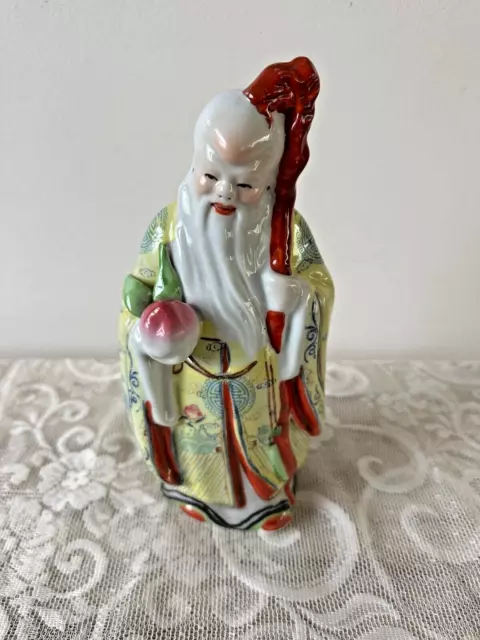 1940 Antique/Vintage Shou Xing God of Longevity Chinese Porcelain Statue Signed