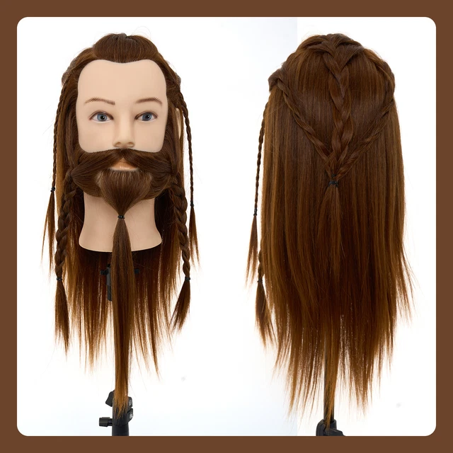 14'' 100% Real Human Hair Male Head Hairdressing Man Mannequin Doll with Beard