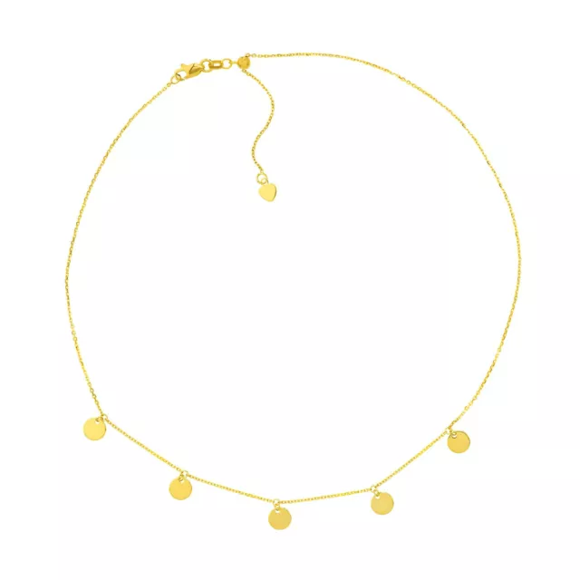 5 DANGLE MINI DISC CHOKER ADJUSTABLE NECKLACE REAL 14K YELLOW GOLD 2.65gr