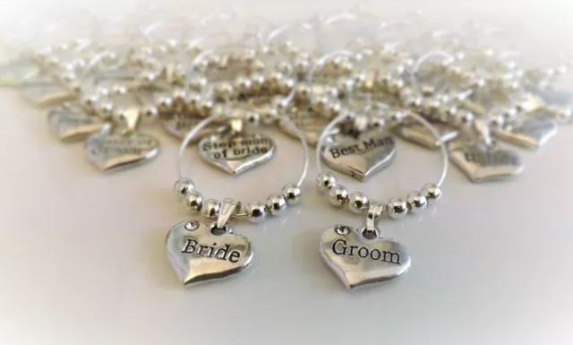 Personalised Wedding Table Decorations - Champagne & Wine Glass Charms Favours