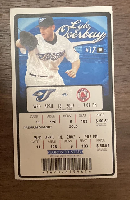 18.04.2007 BLUE JAYS vs Red Sox Ticket Stub. David Ortiz HR Tim ...