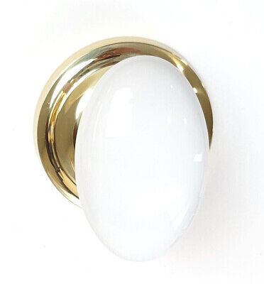 Omnia Privacy Door Knob White Porcelain Oval Polished Brass1-3/8" Door, 2-3/8 BS