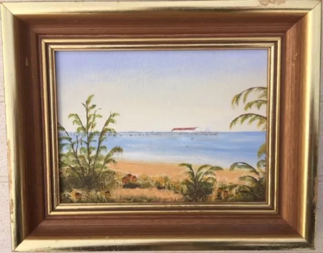 Di Wright Australian Framed Oil "Sugar Shed Urangan Pier Hervey Bay" 1983