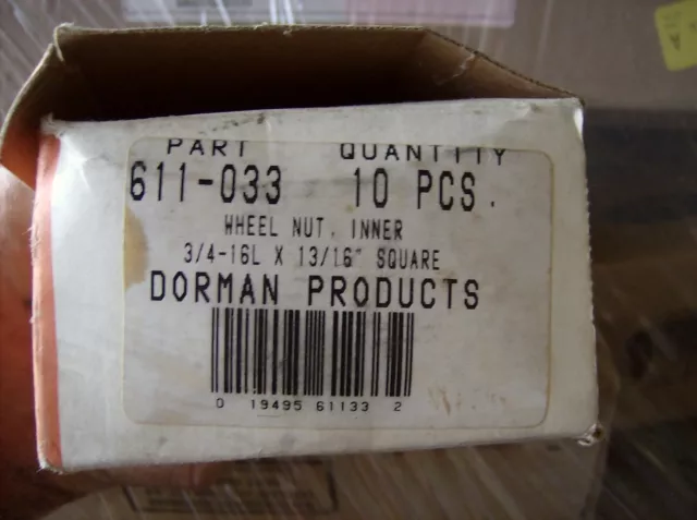 Dorman 611-033 Wheel Nut Left Hand Inner 3/4-16Lx13/16" Lot Of 10
