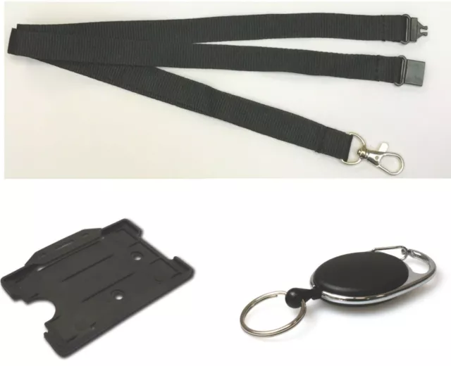 Ausweis Halsband Schlüsselband 15 mm Personalausweis Halter & einziehbarer Rolle Abzeichen Halter schwarz