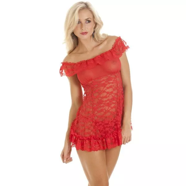 Camille Sexy Red Lace Babydoll & G-String Lingerie Set Valentines Nightwear