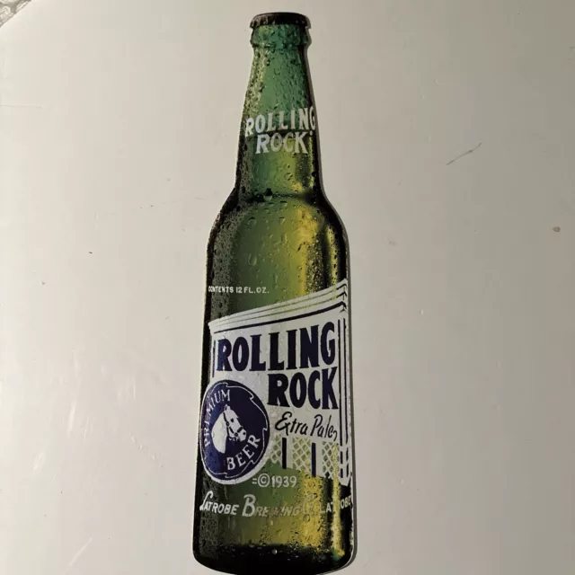 Nos 21" Rolling Rock Extra Pale Beer Bottle Latrobe Brewing Aluminum Sign