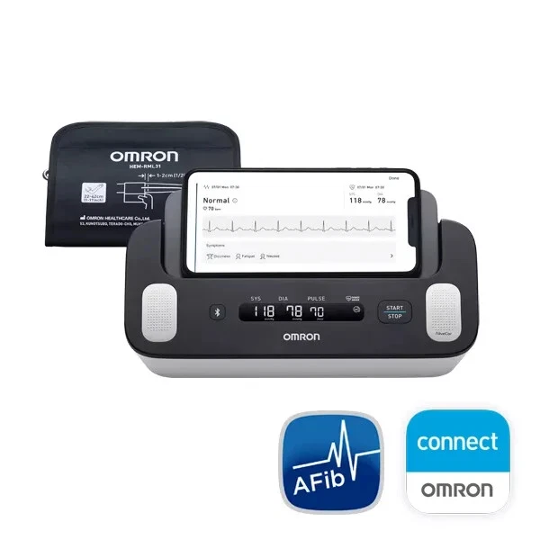 Omron Presión arterial superior del brazo automático completa y ECG 5 AÑOS DE GARANTÍA