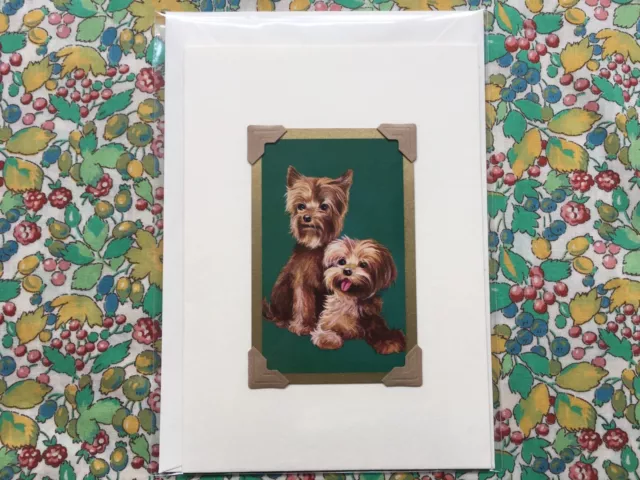 Handmade vintage/kitsch playing card blank greeting/birthday card - cute dogs