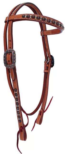 Horse Saddle Tack Bridle Western Leather Headstall Browband 78RT03