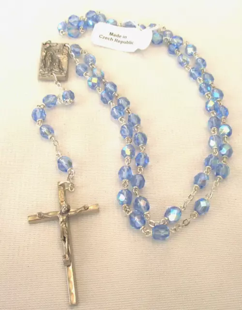 Blue Crystal Signed Italy Made in Czech Republic Rosery Crucifixes Cross