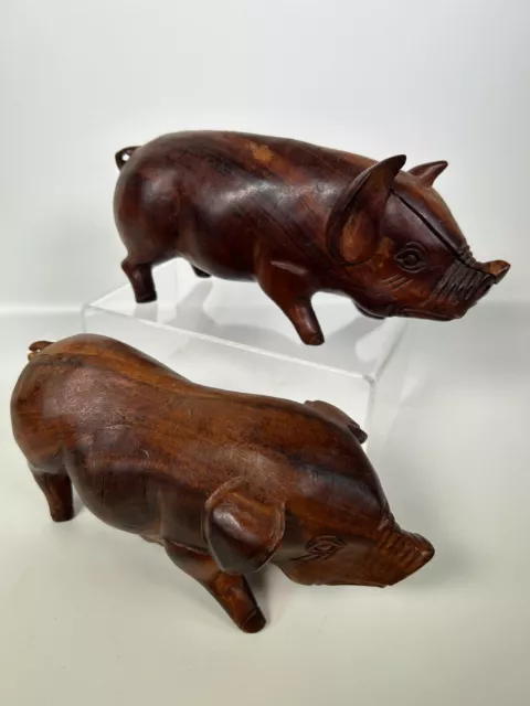 Hand Carved Wooden Pigs Statues Beautiful Hand made Boars Female & Male Farm