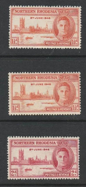 NORTHERN RHODESIA GEORGE VI 1946 VICTORY SET x3 WITH PERF 13½ MNH sp