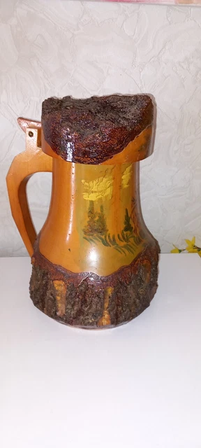 Qukaim Holzkrug Bierkrug - 500ml Rustikaler Holzbecher