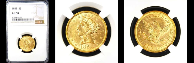 1852 $5 Ngc Au58-Liberty Head Half Eagle