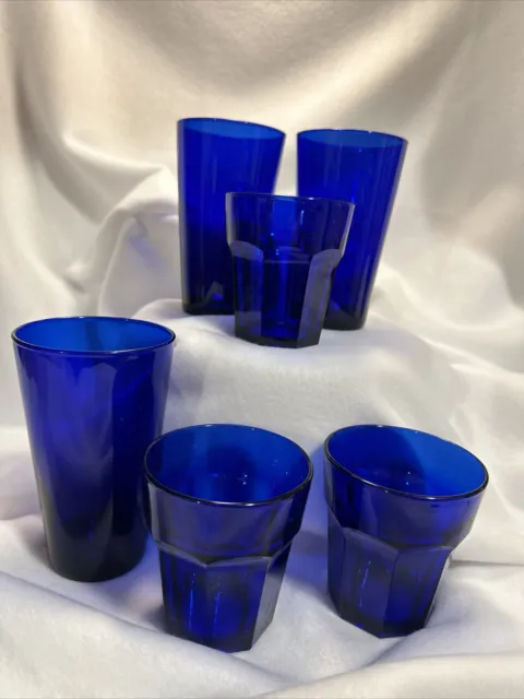 Set of 6 LIBBEY Cobalt Blue Tumblers, Glasses, Glassware - 6” & 4"