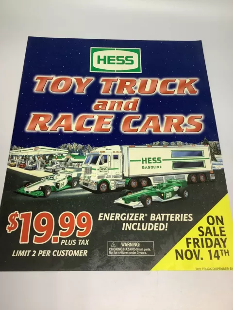 Vintage Hess Advertising Store Display Sign Toy Truck And Race Cars 18x14.5