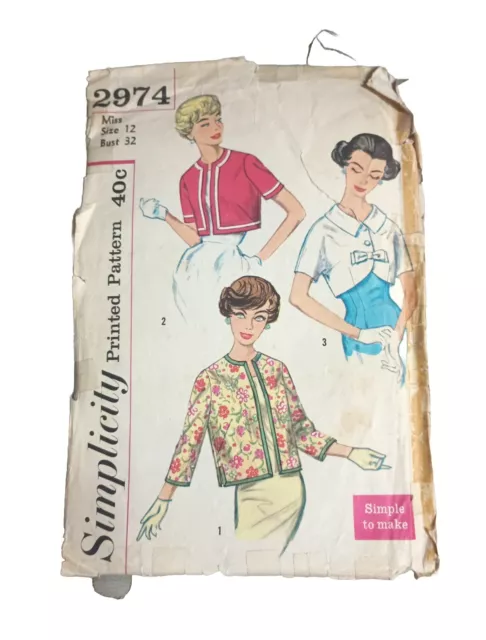Antique Simplicity Printed Pattern Jackets # 2974 Sewing Fashion Design