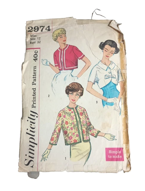 Antique Simplicity Printed Pattern Jackets # 2974 Sewing Fashion Design