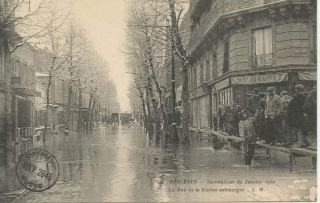 Postcard Asnieres La Crue De La Seine 1910 / La Rue De La Station