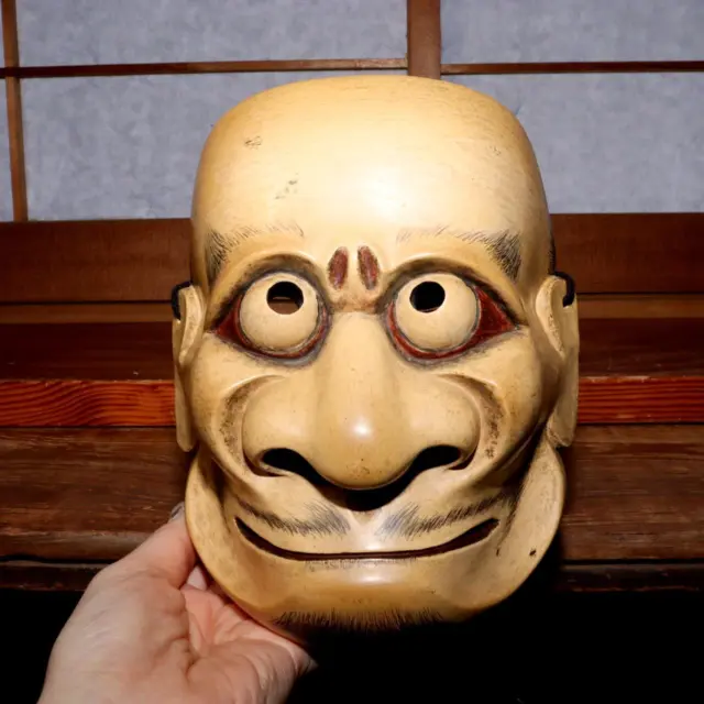 Japanese wooden Kyogen Kagura Noh Mask kobuaku Buaku signed MSK451