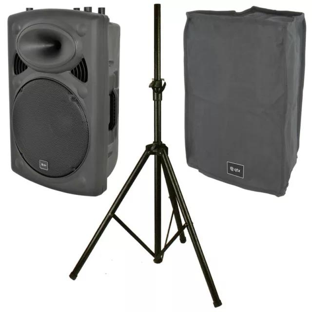 QTX QR15K 400W Powered Active 15" DJ Band PA Speaker or Monitor + Cover + Stand