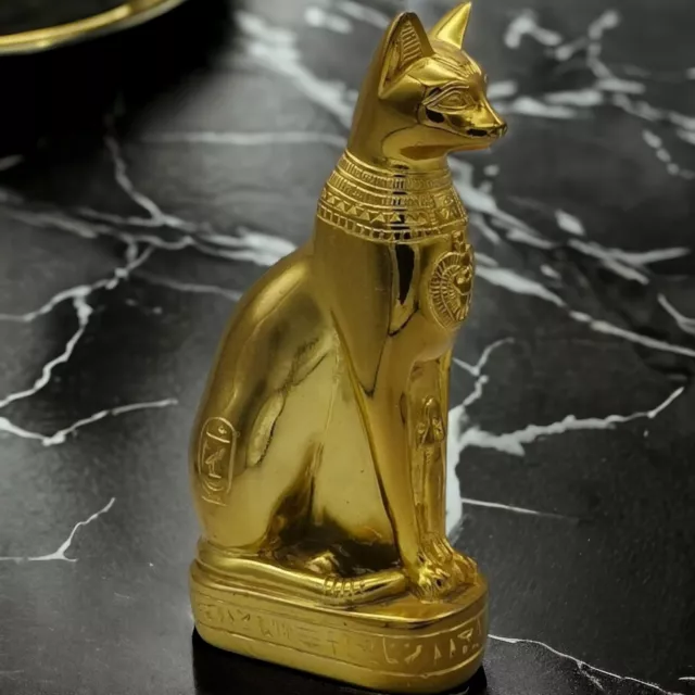 RARE ANCIENT EGYPTIAN ANTIQUITIES Golden Statue Of Goddess Bastet Cat and Isis 3