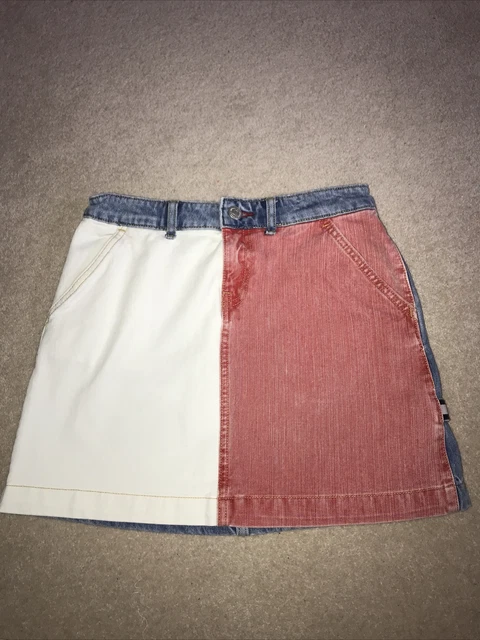 Gonna a blocchi in denim bianco rosso bambina età 14-15 anni