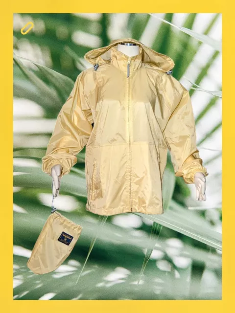 WOOLRICH Sunflower Yellow Stowaway Hooded Rain Coat Jacket Women's Size Large