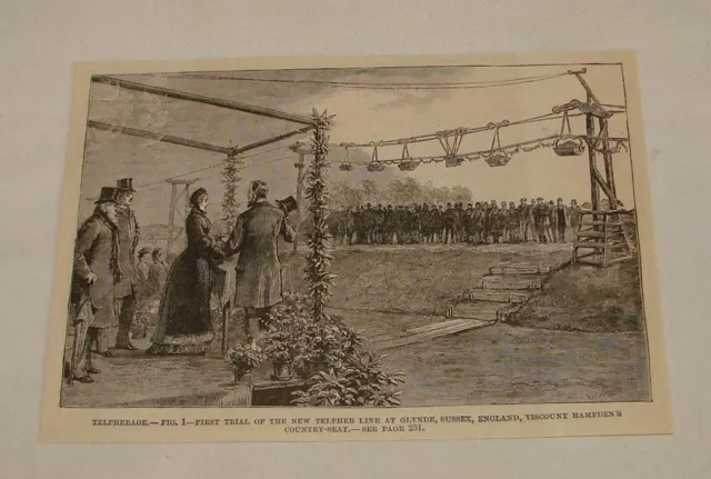 1886 magazine engraving ~ TRIAL OF NEW TELPHER LINE AT GLYNDE