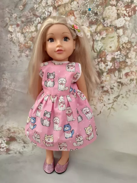 Cute Pink Cats Dress - Fits American Girl Our Generation 18 Inch Doll Clothes