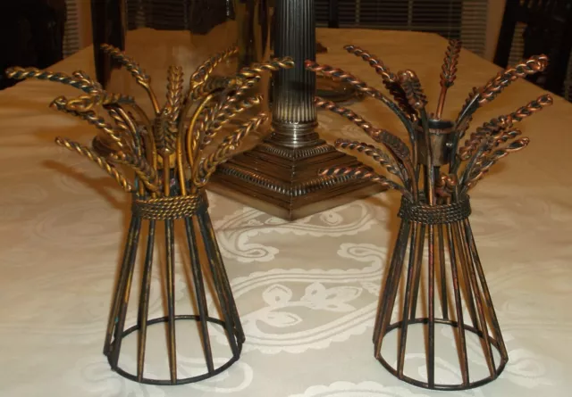 Pair Of Wrought Iron Wheat Motif Decorator Candle Holders