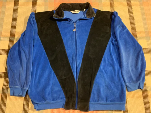 Vintage Pierre Cardin Velour Track Jacket Full Zip Blue Size Large USA!!!
