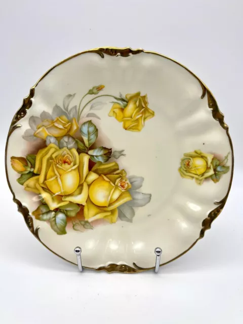 Antique Prov Sxe ES Germany Plate Yellow Roses Gold Trim 8.5" - '09 Mark on Back