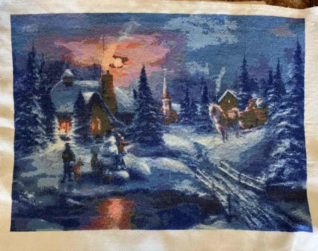 Winter Village completed cross stitch Picture