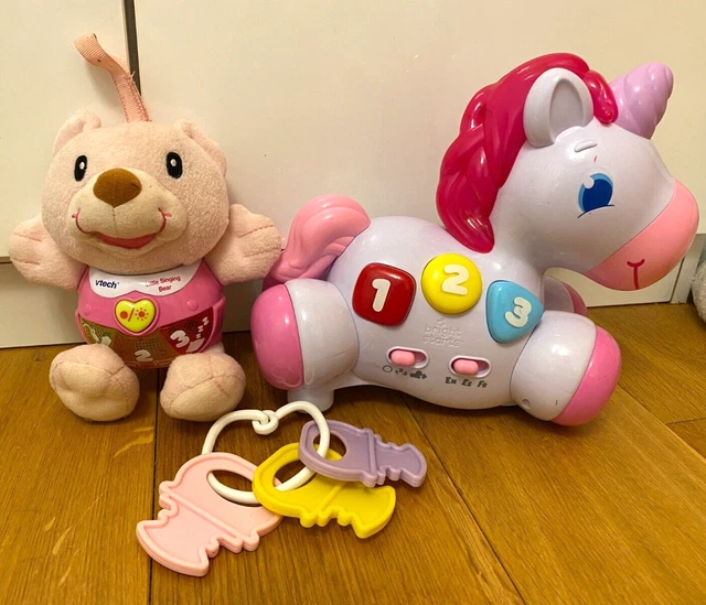 Pacchetto giocattoli per bambine - Sonaglio chiave + Bright Starts unicorno & Orso rosa VTech