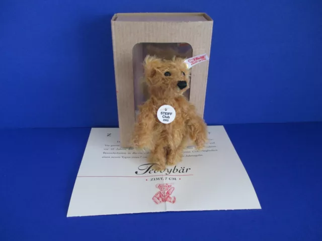 Steiff Club Jahresgeschenk 2002  Miniatur Teddy Bär zimt 7 cm mit Zertifikat 3