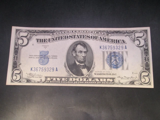 1934 A US $5 United States Silver Certificate Uncirculated Note   ***