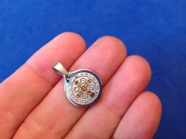 St BENEDICT Medal Protection Exorcism Saint Medal Two Tone Stainless Steel