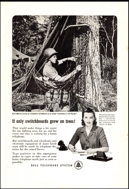 1945 WW2 AD for BELL TELEPHONE Switchboards on Trees Marine installs one  092123
