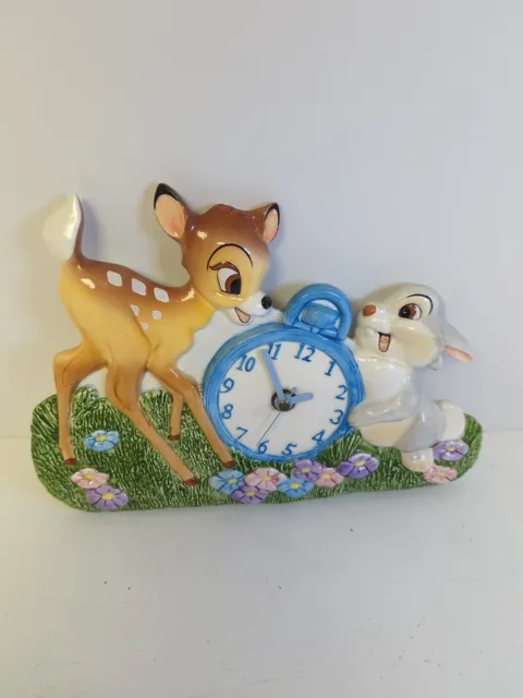 SCHMID WALT DISNEY’S Bambi & Thumper Ceramic Hand Painted  Wall Clock Rare works