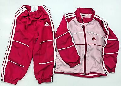 Originale Adidas Ragazza Jogging Completo Giacca Pantaloni Taglia 2 Anni 92 Pink