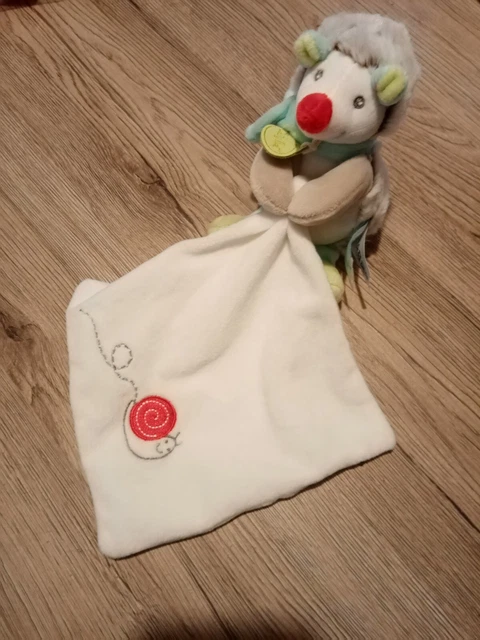 Doudou Hérisson Gaston Blanc Beige Bleu Vert Mouchoir Baby Nat