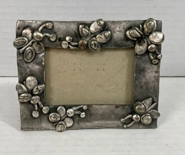 Vintage Pewter Picture Frame with Butterflies Holds 3 x 2 Photo
