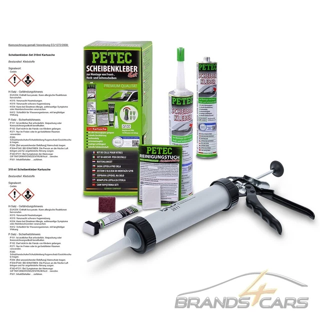 SCHEIBENKLEBER-SET PETEC INKL 2x 310 ml KARTUSCHE+ALU-KARTUSCHENPRESSE 220 mm