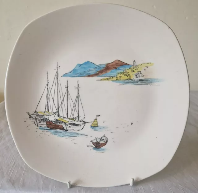 Vintage Cannes Midwinter Stylecraft Retro Plate Hugh Casson Mid-Century Boats