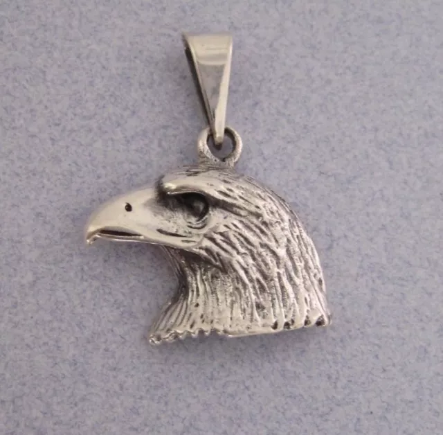 Mexican 925 Silver Taxco Oxidized Etched 3-D American Bald Eagle Head Pendant
